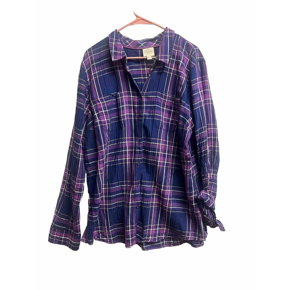St John bay‎ printed purple button up plaid  sz 2X